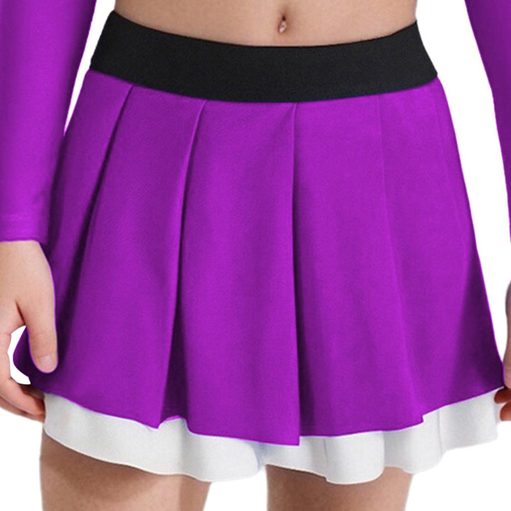 Girls Cheerleading Dance Performance Skirt: Contrast Color Elastic Waistband Two Layers Pleated Skirt for Competition