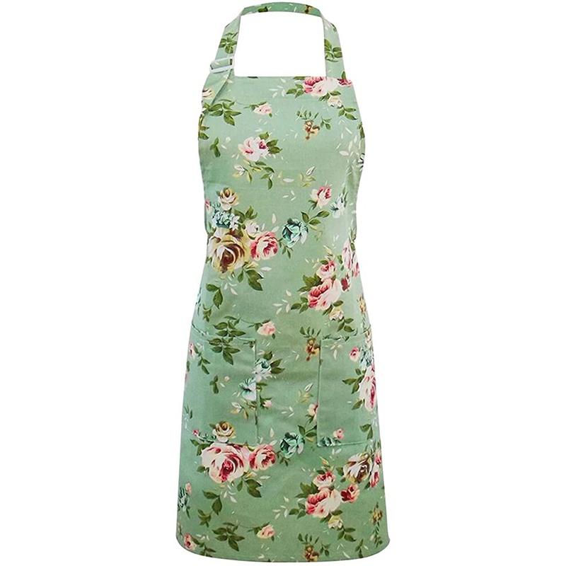 

Цветочные женские фартуки регулируемые кухонные винтажные цветочные пекарь шеф-повар зеленый для готовки