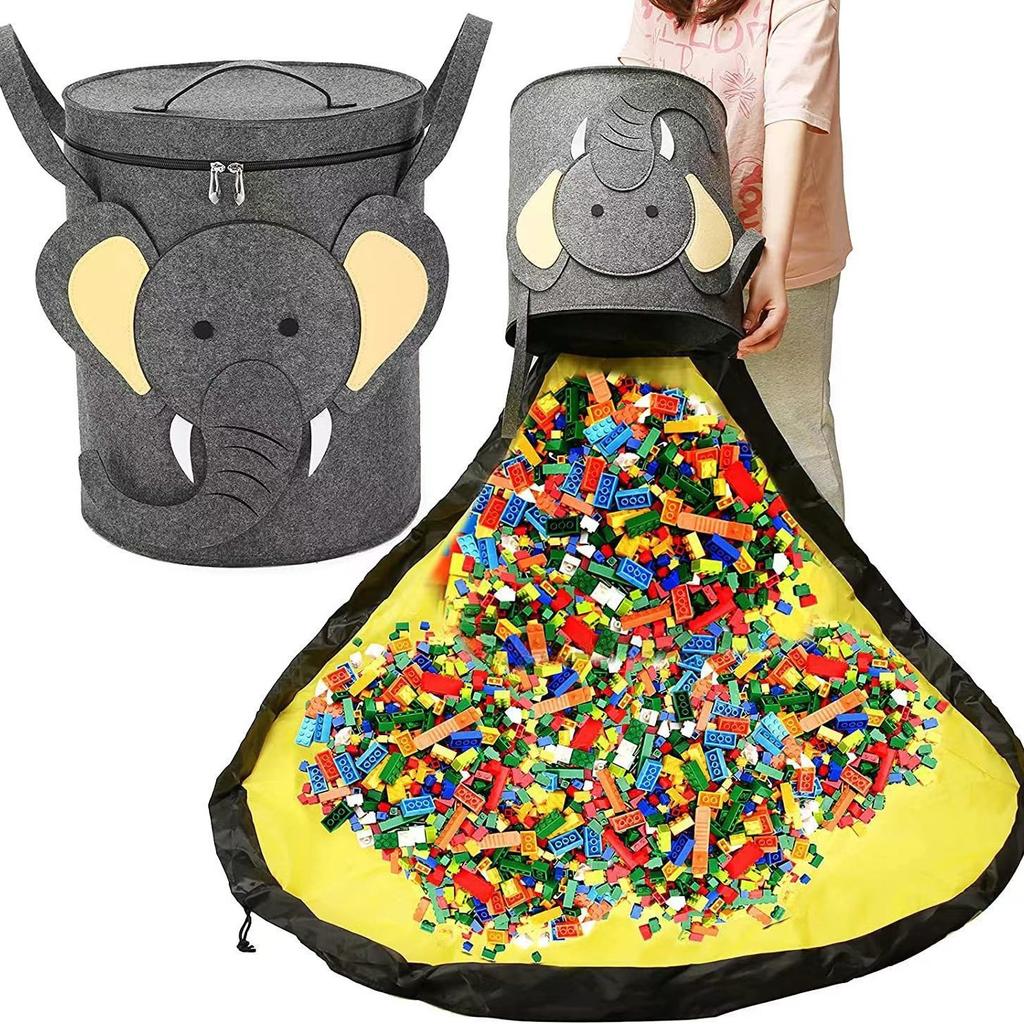 Detachable Felt Foldable Toy Storage Bag Cute Animal Organizer Ziplock Bags Dustproof Large Building Block Kids Play Mat