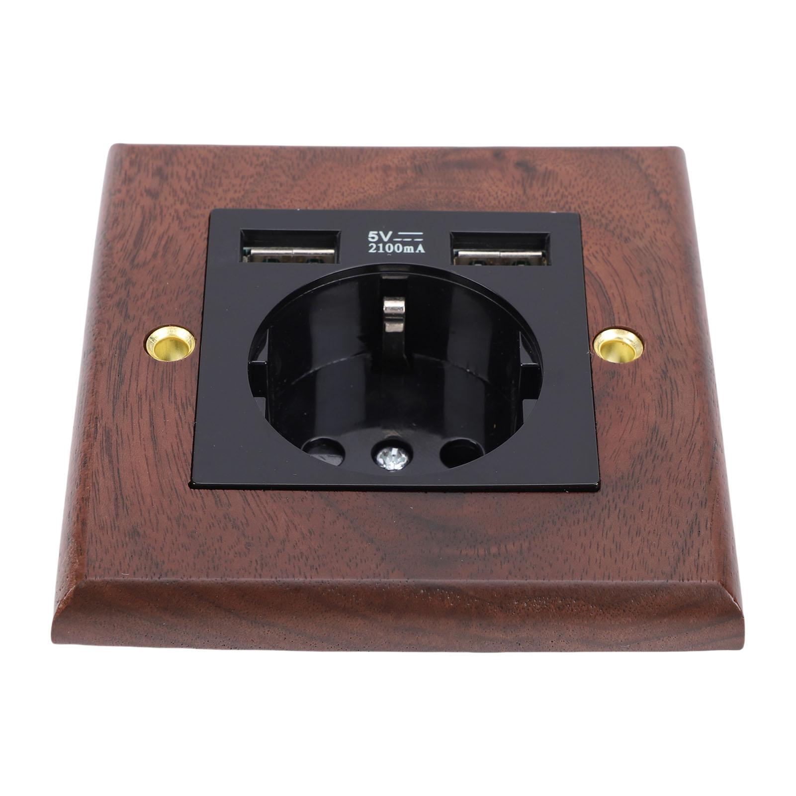 

Wall Socket Black Walnut Wood Panel 16A Wall Electrical Outlet with Dual USB Ports for Indoor