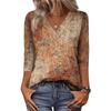Women's 3/4 Sleeve Shirts V Neck Print Tops Casual Tops Basic Tees Blouse Loose Tops