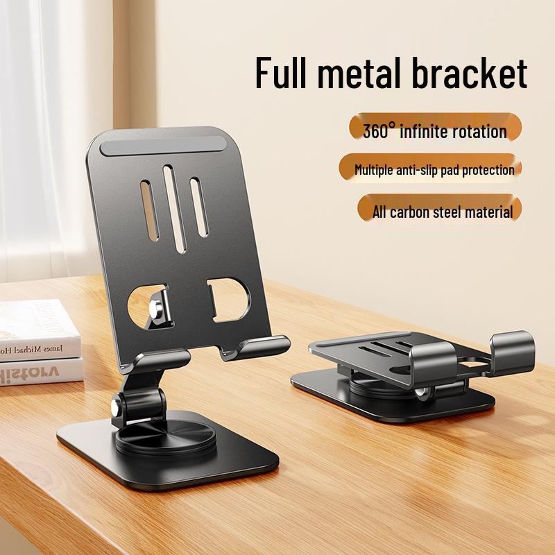 Rotating All-Metal Phone & Tablet Stand: Adjustable & Foldable for Live Broadcasts