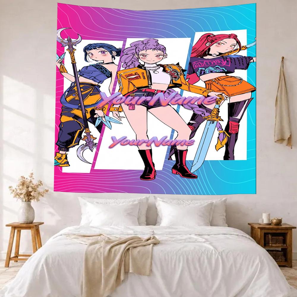 Demon Hunter Girls Custom Your Name Wall Decor Tapestry Art For Pet Memorial Birthdaywedding Party Backdrop Family Gift