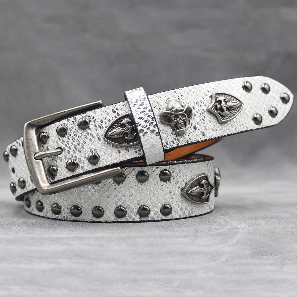 7-color Skull Shield Rivet Belt Punk Men's Belt Women's Snake Pattern Versatile Decorative Belt