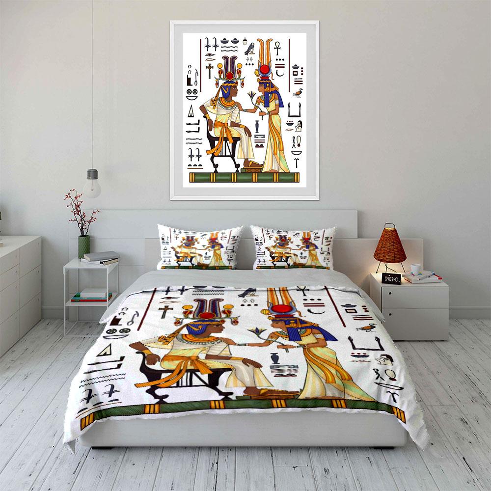 Ancient Egyptian Royalty and Hieroglyphs Print Soft Comfortable Duvet Cover Bedding Set Included 1*Duvet Cover 2*Pillowcases