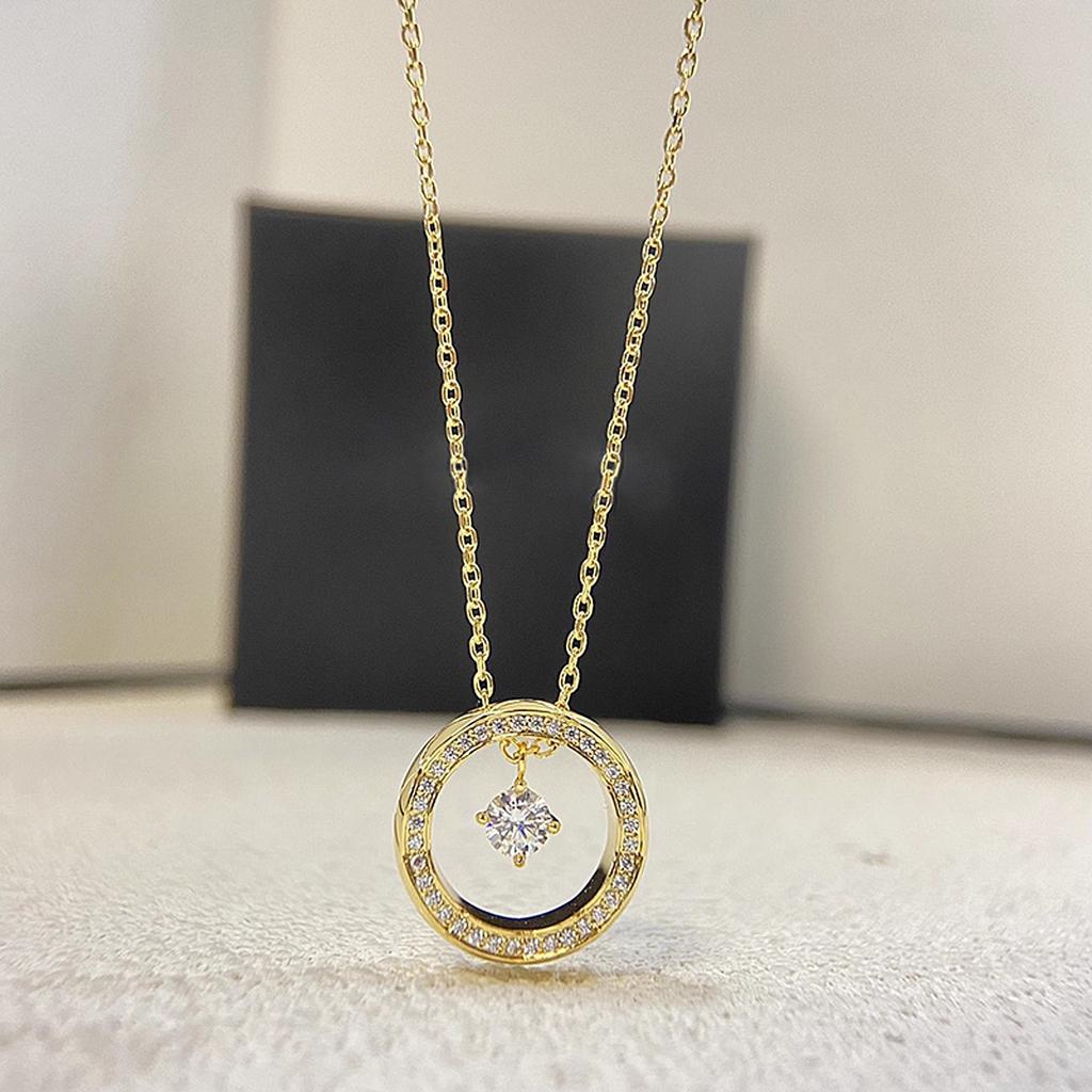 Xiaoxiangfeng Coco Rhombus Pattern Water Ice Moon Necklace Women'S Gold-Plated Temperament Light Luxury High-End Jewelry Collarbone Chain Women