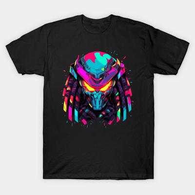 Men Black Print T-shirt Predator No-Cut Heat Transfer Print Cotton Tshirt