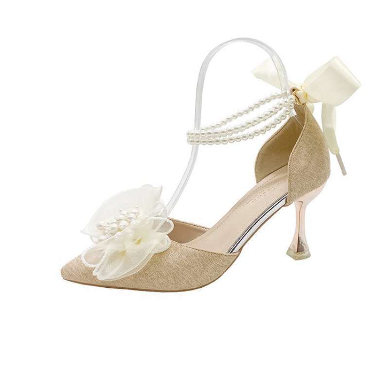 Medium heel stiletto high heels women's sandals 2025 summer new one-word buckle bow single shoes fairy style work shoes