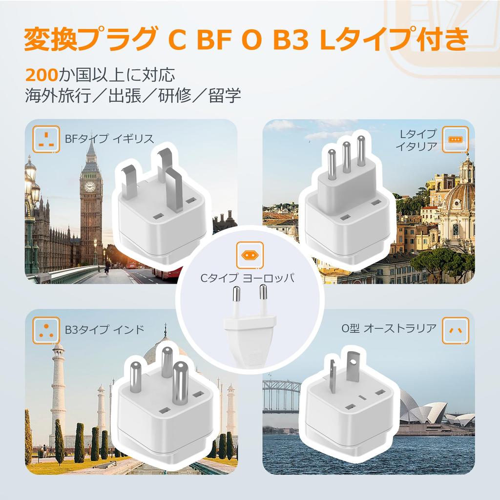 TESSAN 220V to 100V Voltage Converter for International Travel, 64W Total, Fast Charging, Worldwide Compatible, Includes CBFOB3L Types, 4 USB (2 USB