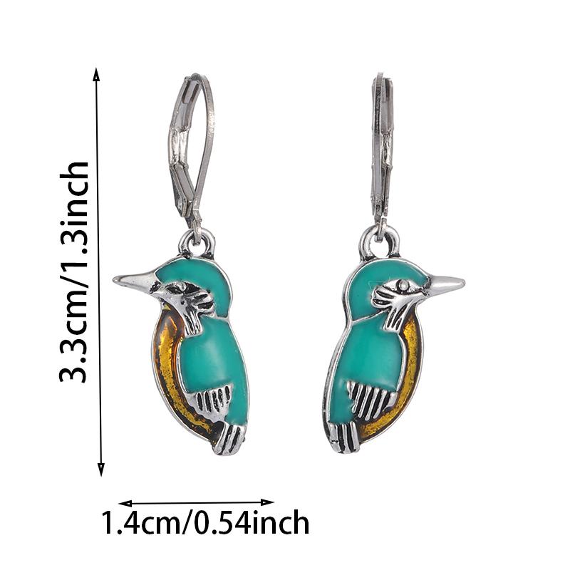 Vintage Ethnic Style Oil Drip Process Kingfisher Bird Earrings For Women  New Bohemian Green Animal Dangle Earrings Jewelry
