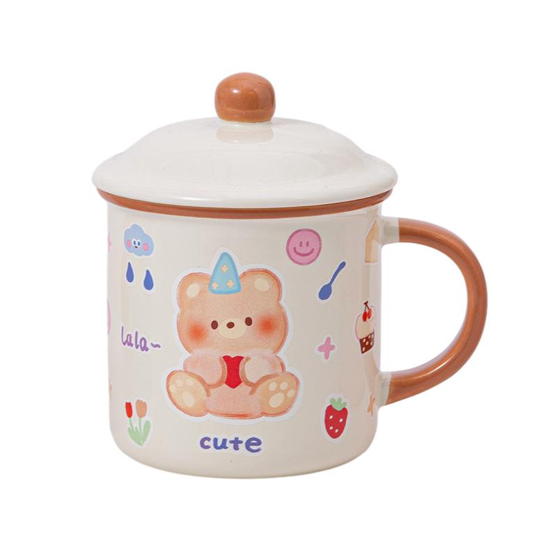 

Creative cute ceramic mug bear imitation enamel coffee cup office home boys and girls drinking cup 400ml