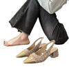 Fragrant Style Color Matching Square Head Thick Heel High Heel Single Shoes Women's New Elegant Temperament Light Mouth Empty Bag Head Sandals
