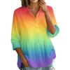 Women's Gradient Print Button Down Blouse - Three Quarter Sleeve, Notched Lapel, Loose Fit Casual Shirt Top