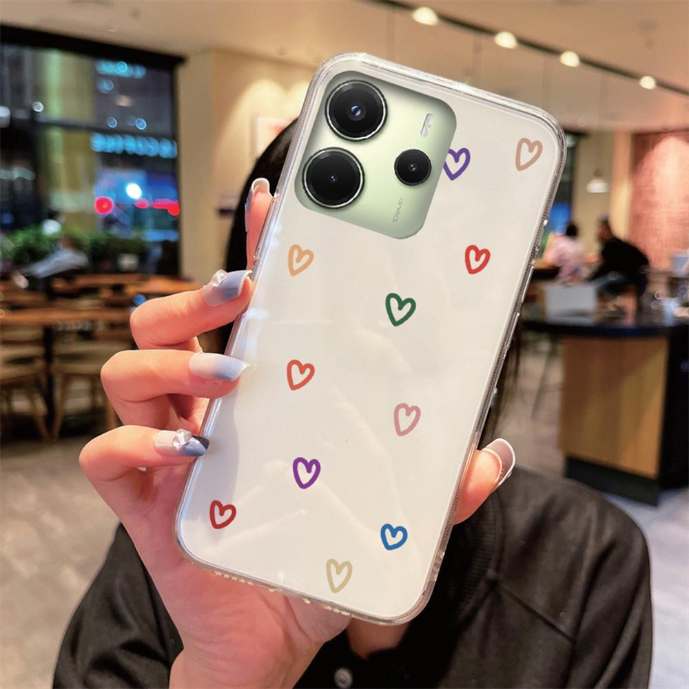 Phone Case For Xiaomi Redmi Note 14 Pro 5G Cartoon Love Heart Clear Transparent Non-Yellowing Shockproof Cover for Redmi 14C 4G