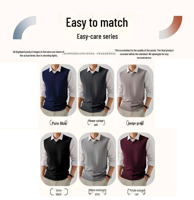Men's Autumn/Winter Wool Knit Sleeveless Vest - Business Casual & Comfortable Sweater.
