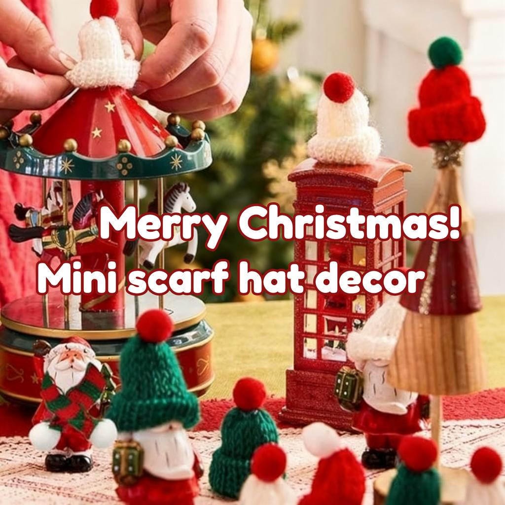 Mini Knitted Hat and Christmas Scarf Set Christmas Tree Decoration DIY Art Snowman Doll Christmas Decoration