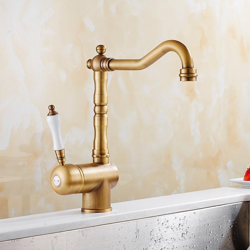 Antyczne Kraniki Kuchenne Mosiężne Kraniki do Kuchni Mieszacz do Zlewu Ciepła i Zimna Czarny/Chromowany Kranik Łazienkowy Mieszacze do Zlewu Kranik Wodociągowy