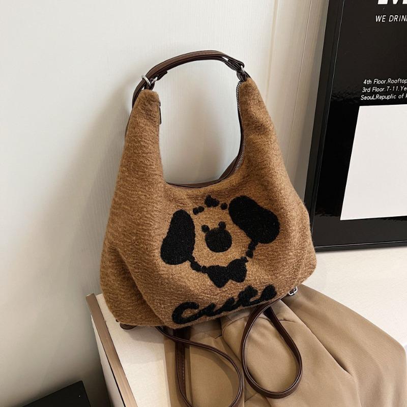 

Мультяшная вышитая сумка-тоут осенне-зимней моды плюшевая женская сумка большой вместимости шерстяная сумка портативная сумка через плечо