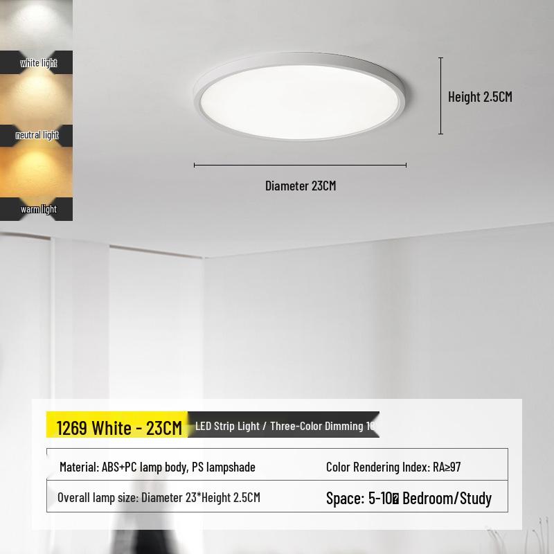 Ultra-thin Minimalist LED Ceiling Light with Full Spectrum Eye Protection for Living Room & Bedroom Tri-color Adjustment