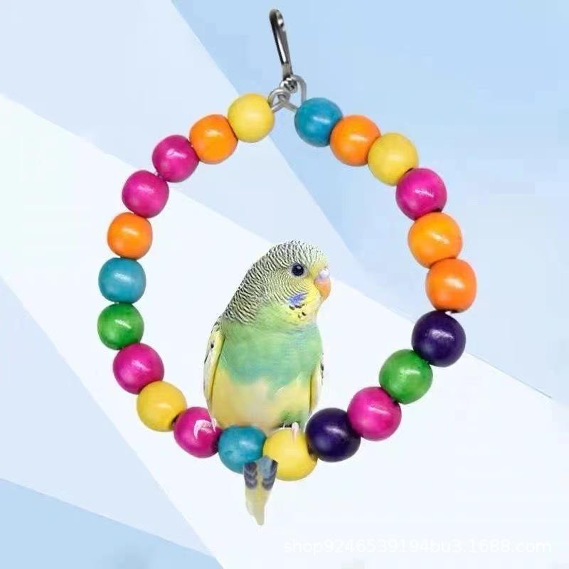 

Bird Cage Accessories & Toys: Parrot Swing, Cloud Ladder, Bird Nest, Decompression Toys for Cockatiel, Budgie, and Parakeet. Natural Perch with Colorful Beads