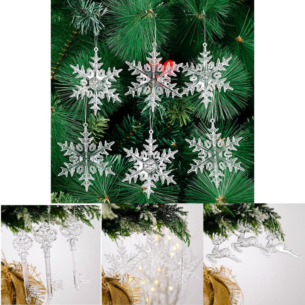 Elegant Transparent Snowflake Christmas Tree Ornaments Creative Reindeer Hanging Decorations
