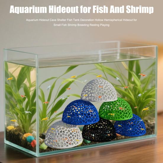 Aquarium Hideout Cave Shelter Fish Tank Decoration Hollow Hemispherical Hideout for Small Fish Shrimp Breeding Resting Playing