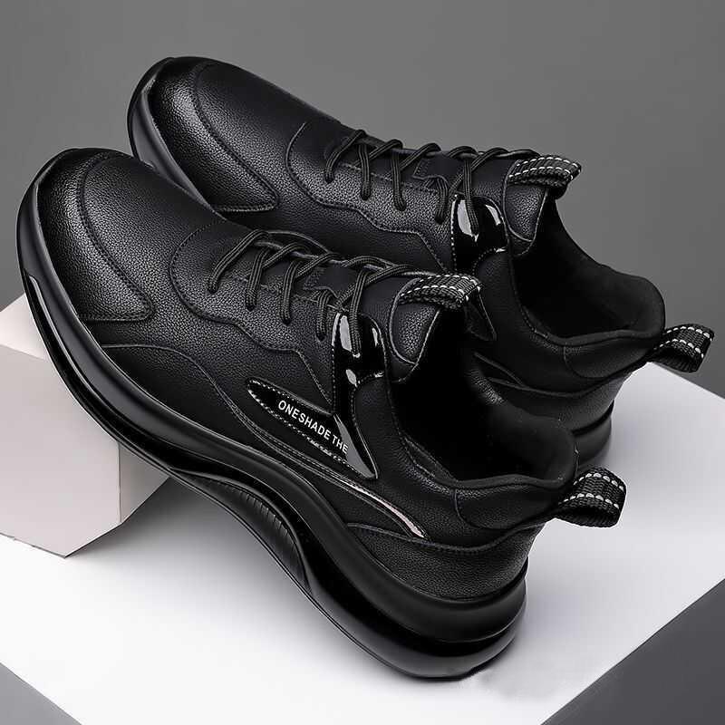 Men's Sneakers New Fashionable Casual Shoes Breathable Simple Running Shoes Black Lace-up Soft Sole Shoes for Men