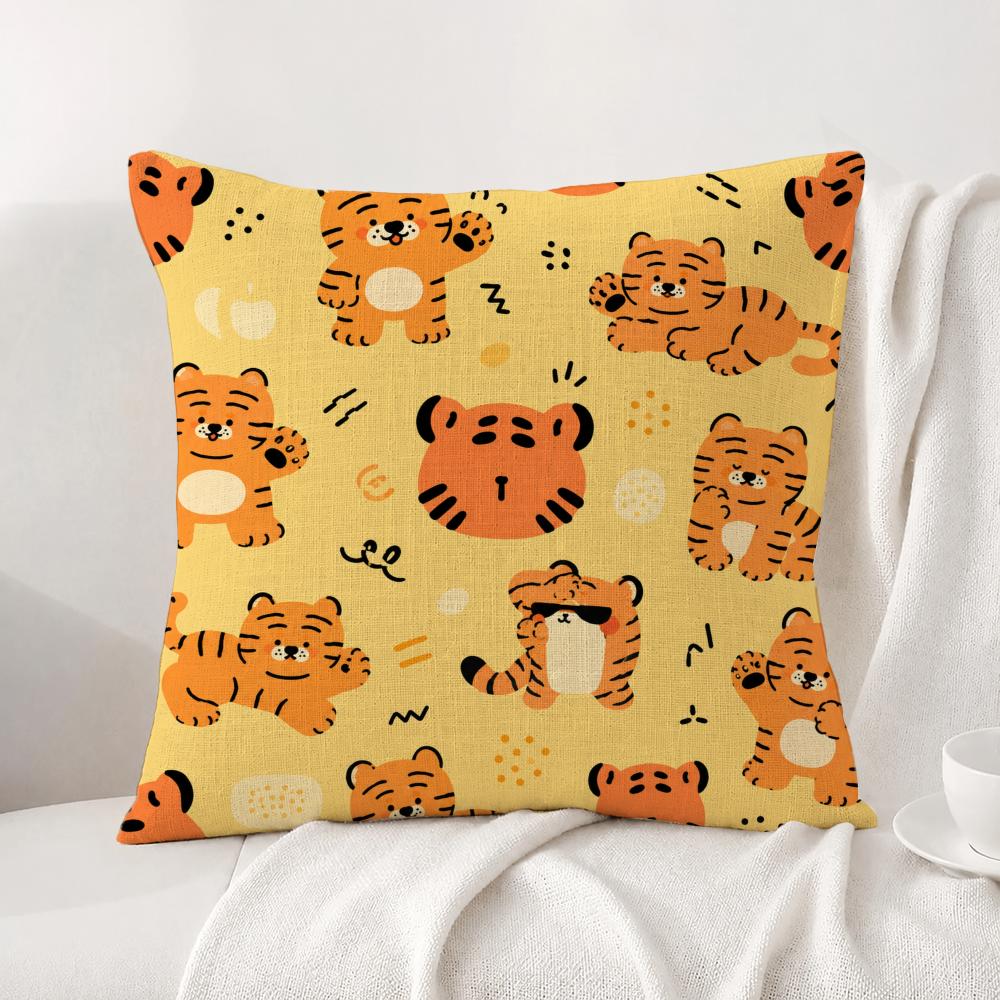 Pattern Cute Nordic Tiger Cushion Cover Natural Linen Pillowcase Set AllinOne Decor Cushion Cover for Sofa Bedroom Chair