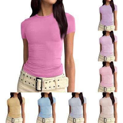 Women Short Sleeve  Soild  Sexy Cute Tee Slim Fit Tight Crop-Top T Shirt