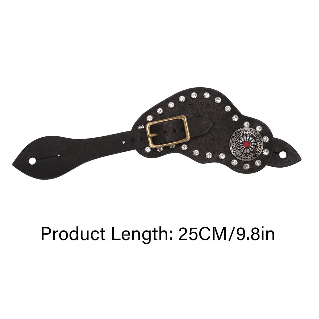 1 Paio di Cinturini per Speroni in Pelle con Strass Stile Western Vintage Attrezzatura Protettiva per Equitazione da Esterno Nero