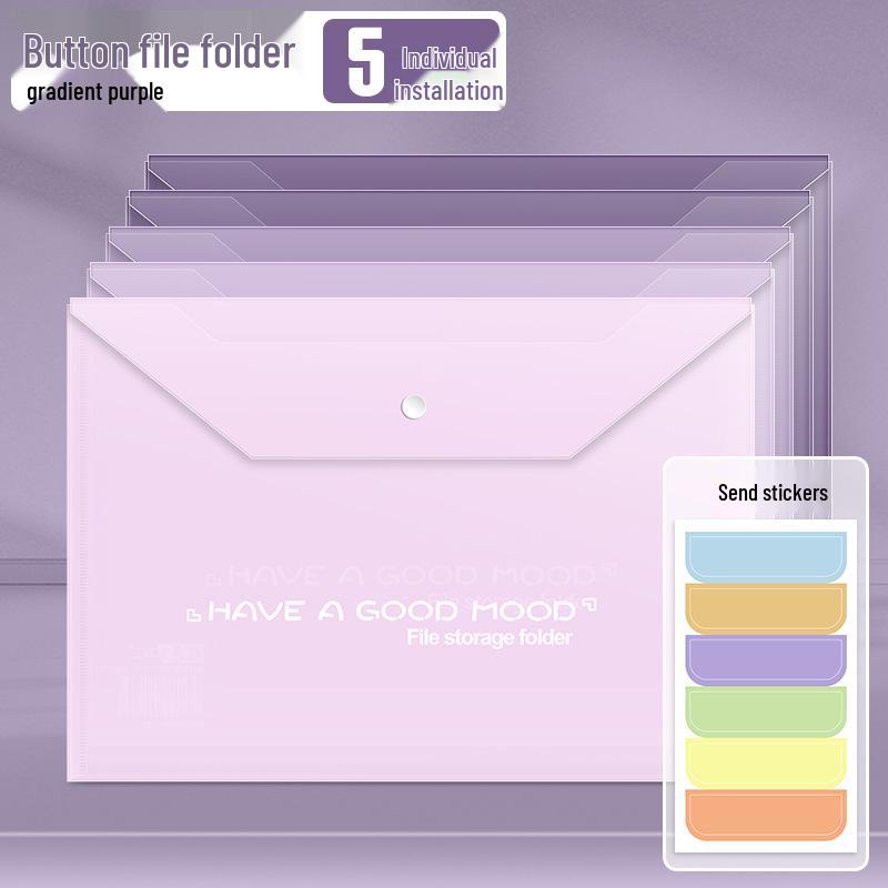 BY209 A4 Transparent File Bag - Large Capacity, Waterproof, Thickened, Snap Closure