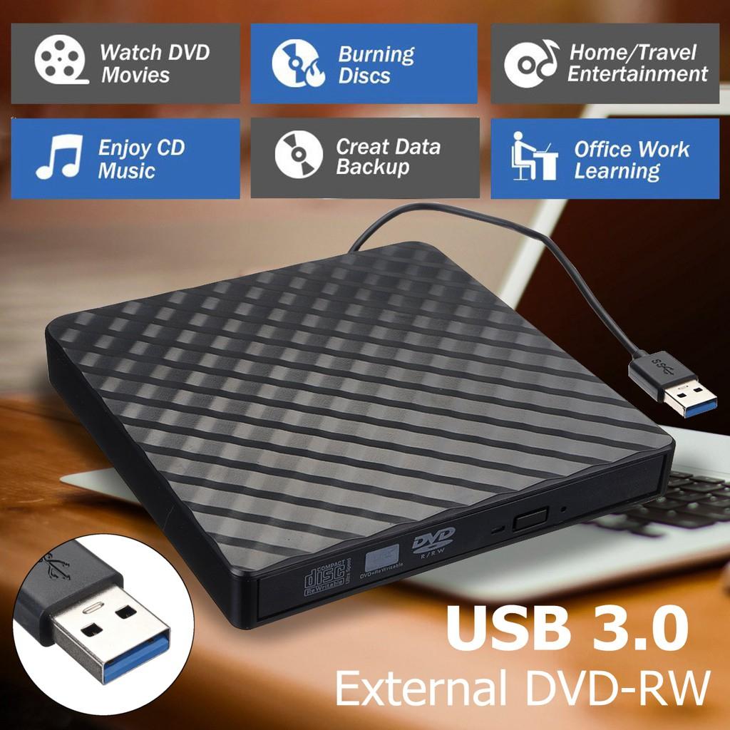 USB3.0 Portable External DVD RW CD Writer Slim Optical Drive Burner Reader Player Tray Type For PC Laptop