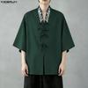 INCERUN Übergroße Herren Reverskragen 3/4 Ärmel Print Retro Knoten Lässig Locker Strickjacke Hemden Oberteile