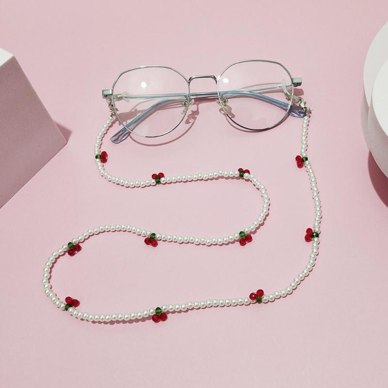 Retro Cherry Eyeglasses Chain Sophisticated Sunglasses Lanyard Accessory With Pearls And Cherry Embellishments