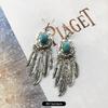 Temperament Retro Turquoise Earrings, Ancient Silver Water Drop Fringed Earrings, Women's Versatile Long Ear Jewelry