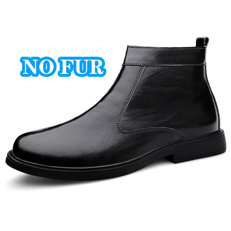 British Style Men's Chelsea Boots Genuine Leather Ankle Boots Fashion High Top Walking Shoes Winter Plush Snow Motorcycle Botas