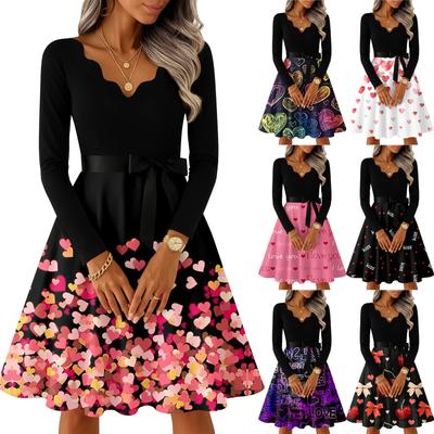 Women's Casual Fashion Long Sleeve Christmas Graphic Printed Vintage Long Dresses