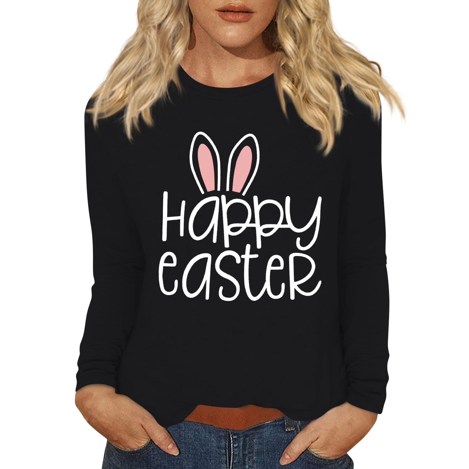 

Рубашки с длинным рукавом для женщин Пасхальный карнавал Графический принт Футболки Блузки Повседневные базовые топы Пуловеры L чёрный