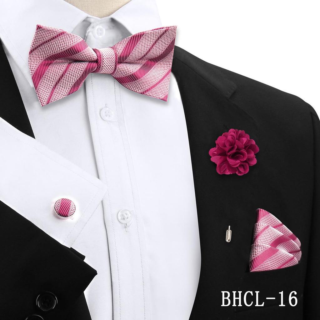 Korean Style 4-Piece Men's Bow Tie & Pocket Square Set for Weddings & Formal Events