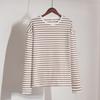 Casual Women's Long Sleeve Round Neck Striped Cotton Top for Spring Fashion Versatile T-shirt America and Europe