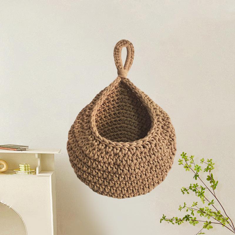 Handmade Cotton Rope Crochet Fruit Net Bag - Woven Kitchen Storage, Bird's Nest & Water Drop Design