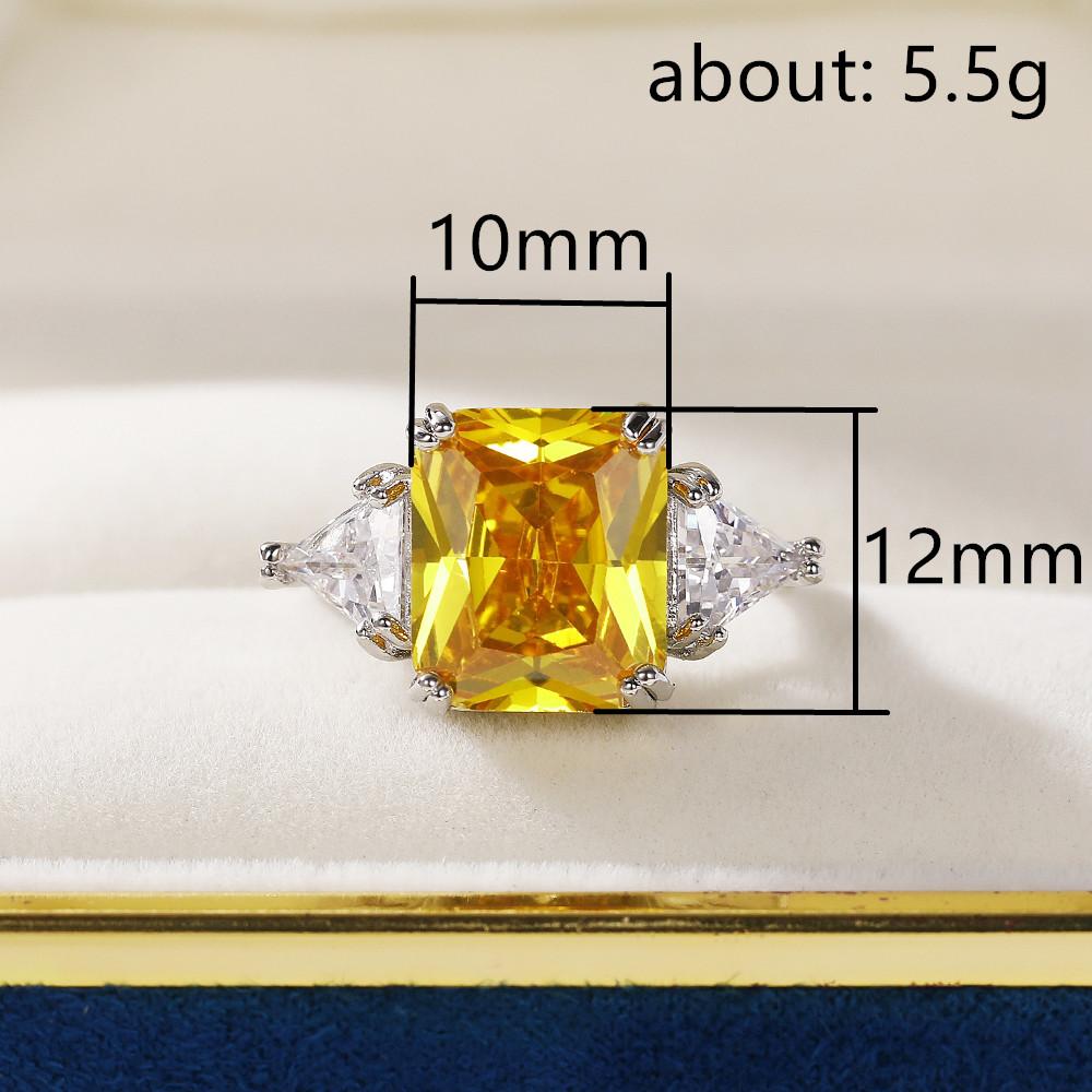 Huitan Geometric Shaped Yellow Cubic Zirconia Rings  Color Wedding Bands for Women Brilliant Accessories for Party Jewelry