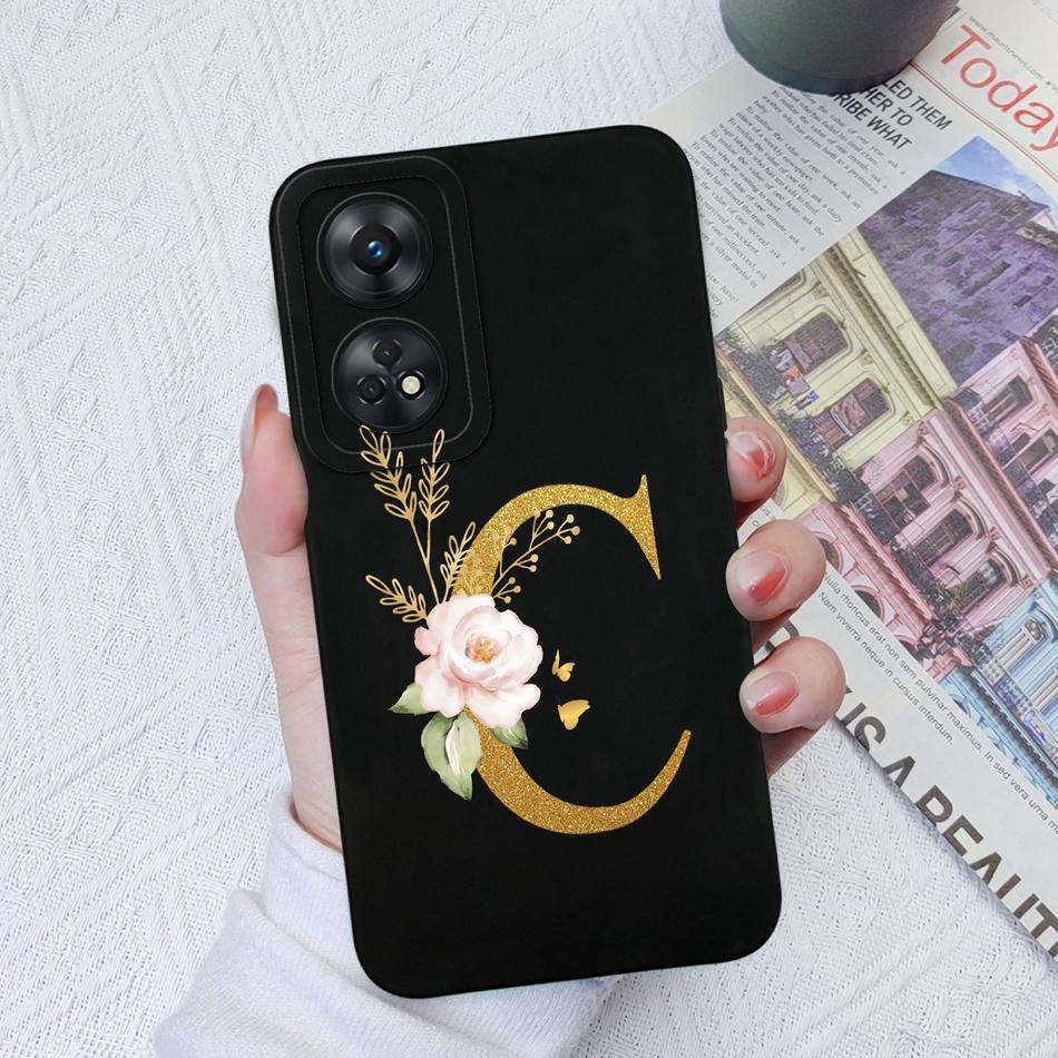 For Oppo Reno 8T 8Z Phone Case Personalized 26 Letter Liquid Silicone Anti Slip Black Cover For OPPO Reno8T 8 Z Lite Coque Funda