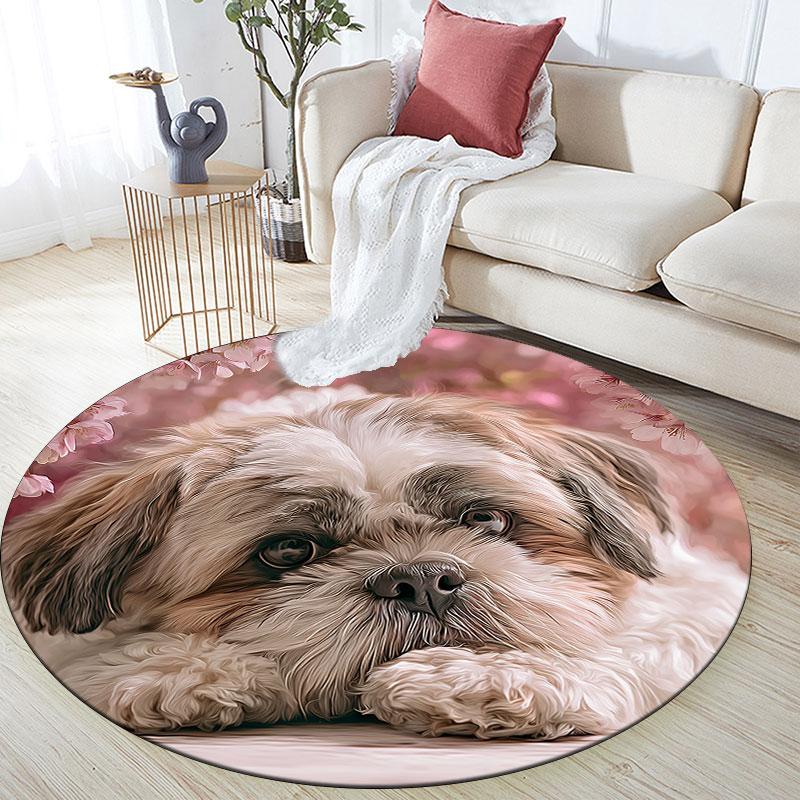 Cute Shih Tzu Pattern Round rug,Carpet Rug for Living Room Bedroom Playroom ,Non-slip Floor Mat,Holiday Gifts and Birthday Gifts.