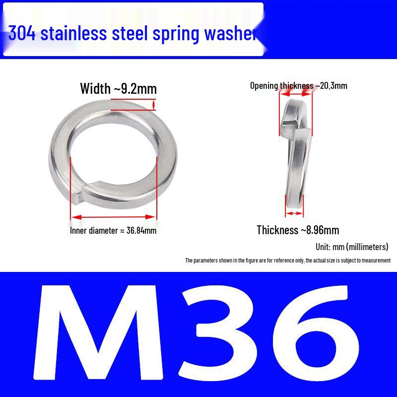 304 Stainless Steel Open Type Elastic Spring Washer, Spacer for M2, M3, M4, M6, M8, M14, M20, M24