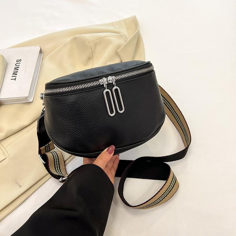 Leather Fashion Saddle Bag Women'S Bag Messenger Bag Double Zipper First Layer Cowhide Bag Shoulder Bag