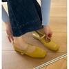 Square Head One-word Buckle with Mary Jane Shoes Women's New Soft Leather Yellow Retro Flat Shoes