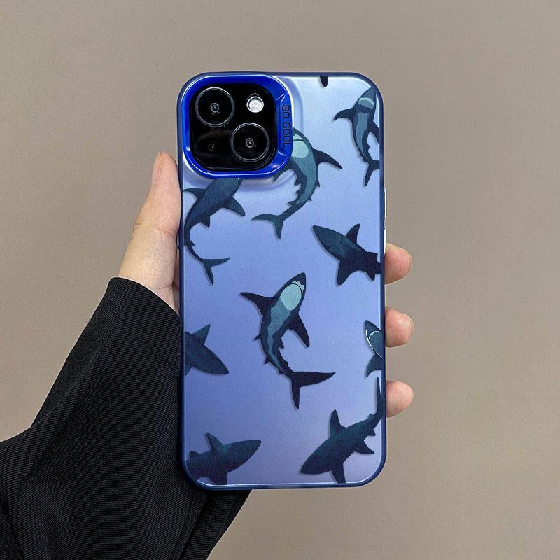 Ocean Shark In Groups Laser Phone Case For IPhone 13 11 12 Pro Max Mini 16 15 14 Pro Max Plus Shockproof Protective Back Covers