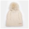 Cable Knit Angora Beanie with Faux Fur Pompom Woman
