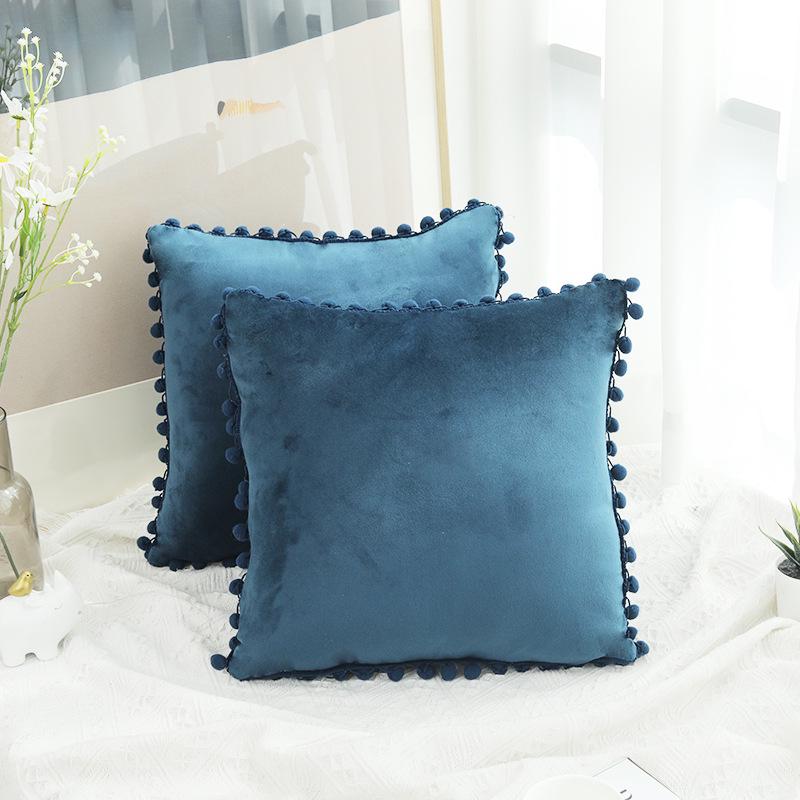 

Velvet Pompom Cushion Cover - Modern Minimalist Solid Color Throw Pillow Cover 40x40 cm